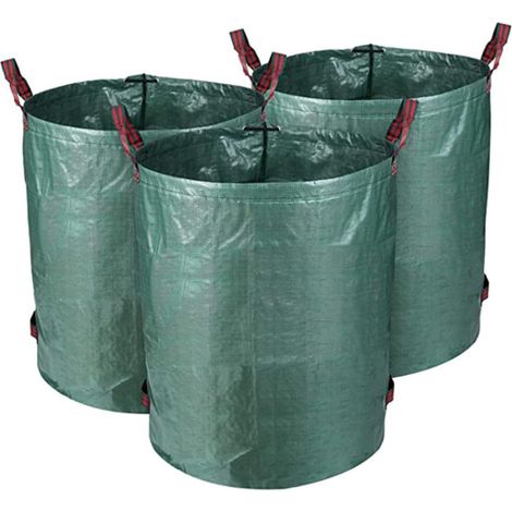 Lot de 3 Sacs Poubelle de Jardin Réutilisables 200 L - Matériau PP avec Poignées Renforcées - Pour Déchets Verts et Feuilles (1/5)