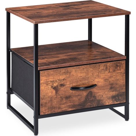 Comodino industriale con cassetto portaoggetti 60 x 40 x 30 cm stile rustico in metallo nero 130010857