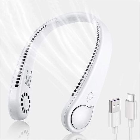 Ventilateur de cou rechargeable USB portable sans feuilles, ventilateur de cou réglable à 360 ° (3 vitesses) (1/5)