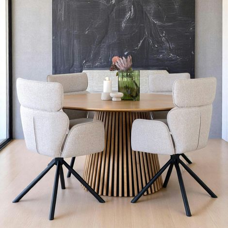 Table ronde en chêne clair avec piètement baguette ø140 cm AMSTERDAM (1/5)