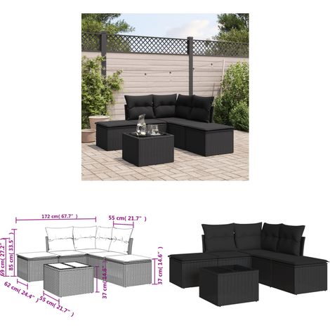 6-tlg. Garten-Sofagarnitur mit Kissen Schwarz Poly Rattan - Gartenmöbel Set - PE-Rattan Möbel - Outdoor Sofa - Esstisch - Lounge Set - Home & Living (1/3)