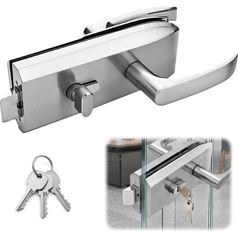Stainless Steel Glass Door Lock, Interior Door Lock with 3 Keys and Sliding Handle, Glass Door Hardware for 5-8mm and 8-12mm Door Gap (1/5)