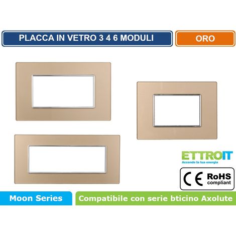 ETTROIT AN84411 Placca In Vetro 4P Serie Moon Colore Oro Compatibile Con Bticino Axolute (1/4)