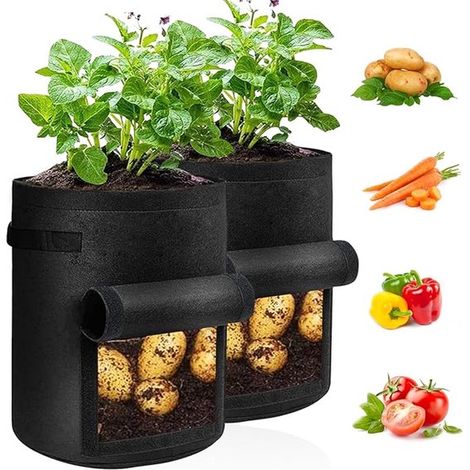 Pflanzsack für Kartoffeln und Gemüse Kartoffelpflanzsack Kartoffelanbausack für den Gemüseanbau 2 Stück 10 Gallonen Schwarz (1/5)