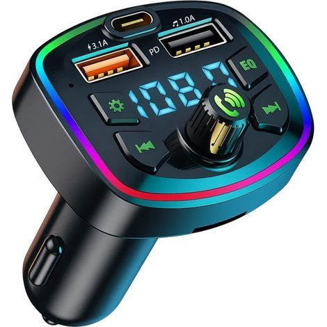 Bluetooth car audio transmitter, FM MP3 player, radio adapter, fast charging via cigarette lighter and QC3.0 USB Type-C port (1/5)