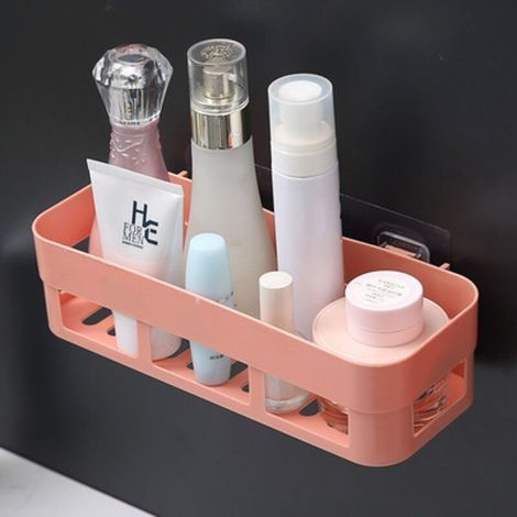 Étagère de salle de bain organisateur toilette adhésif shampooing Gel panier de rangement décoration salle de bain coin douche étagère support accessoires carré rose (1/4)