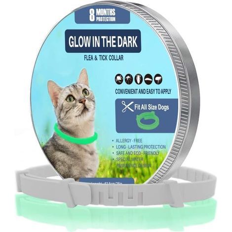 Collier Anti-puces et Anti-tiques pour Chiens et Chats,Brillant dans L'obscurité, Taille Imperméable et Réglable, Protection de 8 Mois, 1 Paquet(Petit) (1/5)