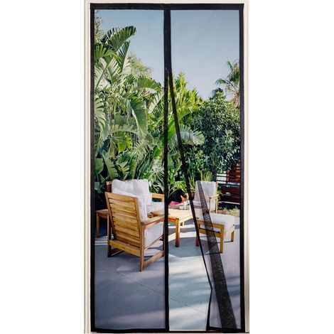 Magnétique Moustiquaire, 165x220cm Pure Couleur Fibre Polyester Rideau Anti Mouche, Auto-Scellant Perméabilité Moustiquaire Fenêtre avec Aimants Forts pour Balcon Chambres à Coucher-Noir