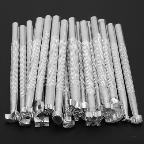 Jeu de 20 poinçons en cuir multiformes pour outils d'artisanat, travail du cuir, estampage, découpe, bricolage, lot complet. (1/5)