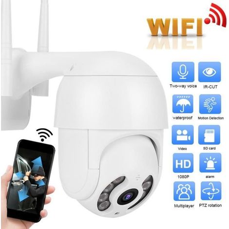 Caméra Wifi - Mini caméra dôme PTZ - 1080P - Étanche IP66 - Vision nocturne et détection de mouvement (1/4)