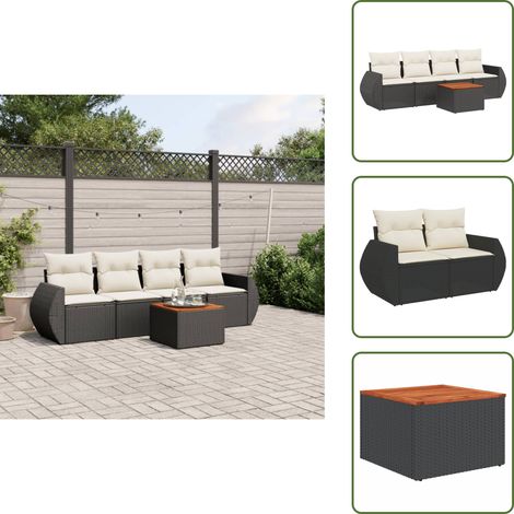 5-tlg. Garten-Sofagarnitur mit Kissen Schwarz Poly Rattan - Gartensorte - Gartenmöbelset - Esstischgarnitur - Outdoor Möbel - Lounge Set (1/5)
