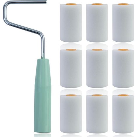 Lot de 9 petits rouleaux de peinture en mousse blanche avec support de rouleau, mini rouleau de peinture, pour bricolage, peinture, mur, meubles, rouleau de peinture, rouleau de peinture murale (5 cm) (1/5)