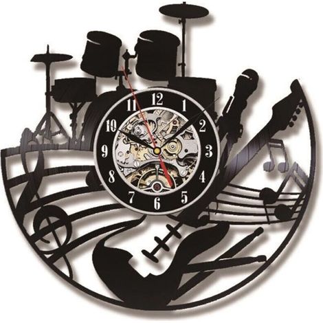 Horloge Murale Décorative "Guitare et Vinyle" - Design Moderne et Créatif - Œuvre d'Art Murale pour Salon/Chambre - 12 Pouces (30cm) LED