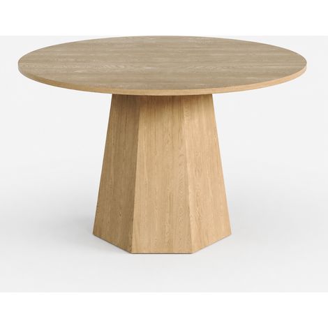 Table à manger ronde 120 cm en MDF finition chêne, style nordique minimaliste (1/5)