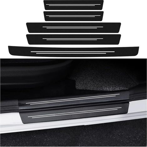 5 Pièces Autocollants De Protection En Fibre De Carbone, Protection Seuil Porte Voiture, Carbone Fibre Film Protecteur Seuil Porte Voiture Accessoires Auto Universel(Blanc) (1/5)