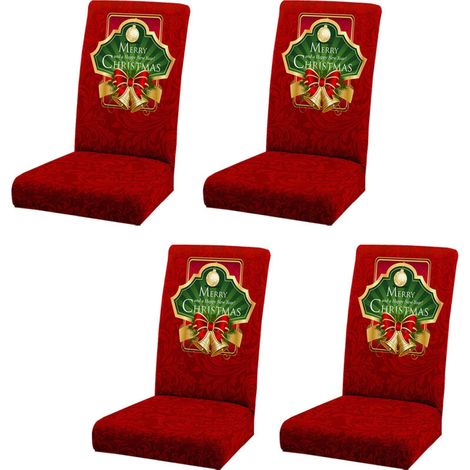 Jeffergarden Ensemble de 4 housses de chaises de Noël, housses de chaises de salle à manger décoratives pour Noël (1/5)