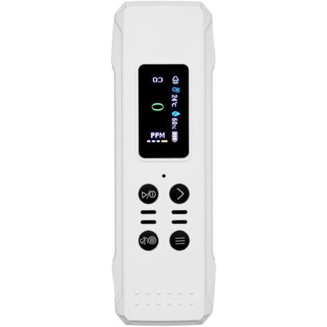 Tragbarer 3-in-1-Kohlenmonoxidmelder, Mini-Luftqualitätsmonitor (0-1000 PPM), mit Trageschlaufe, Alarm, Temperatur- und Feuchtigkeitssensor, eingebautem 800-mAh-Akku, für Reisen im Keller usw. (1/4)