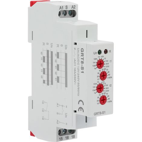 Minuteur asymétrique miniature GRT8-S1, relais de temporisation marche/arrêt avec répétition de cycle, 12-240 V CA/CC (1/5)