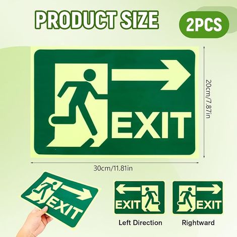 Panneau de Sortie de Secours Autoadhésif 200x300mm, Sortie d'Urgence Luminescente, EXIT Bloc Secours pour Porte et Mur, Signalétique de Sécurité Incendie, Issue de Secours (1/4)