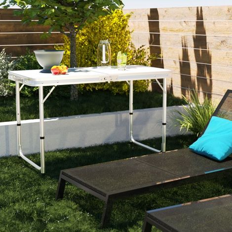 Klappbarer Tisch Außenbereich 120CM Rechteckig für Camping, Picknick (Weiß)