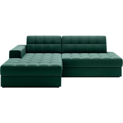 Canapé d'angle convertible CUBITO vert 240 cm avec coffre de rangement et couchage (1/5)