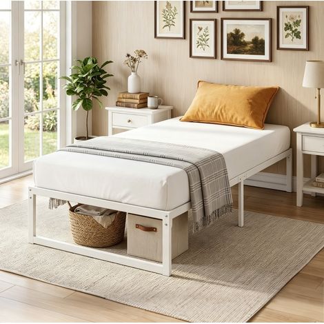 Letto singolo 90x200 cm in metallo bianco salvaspazio senza materasso FloraGrace (1/5)