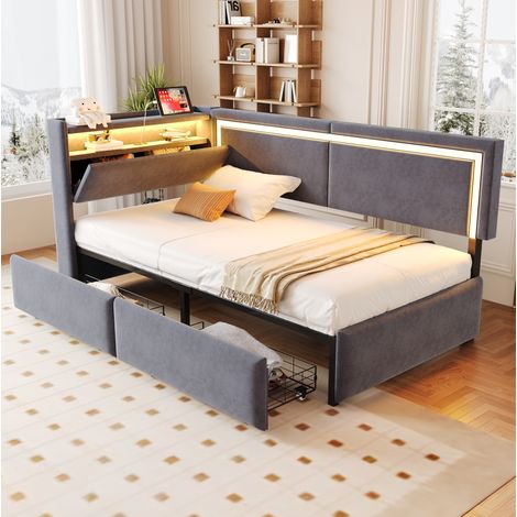 Bett Schlafsofa Stauraum 90x200 Samt Grau HAVRYA (1/5)