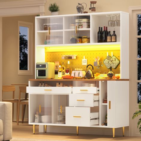 Credenza vetrina 145x39x171 cm bianca in MDF con contenitore FloraGrace (1/5)