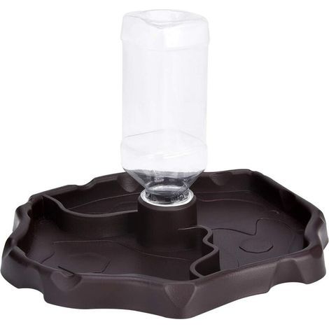 Reptile Water Dispenser, 2-in-1 Anti-Spill Food Dispenser Bowl, Plastic Gam for Tortoises and Geckos - Brown