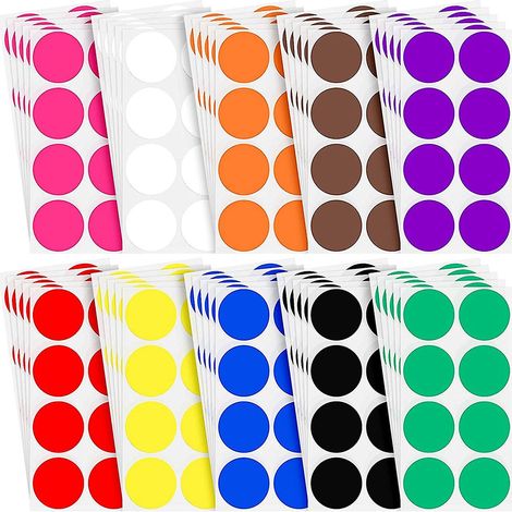 Étiquettes autocollantes rondes de 1 pouce avec code couleur, 10 couleurs différentes, unies. (1/5)