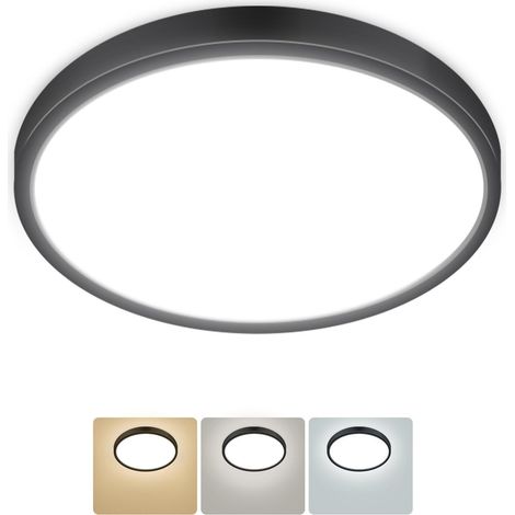 Plafonnier LED 24W 3000K 4000K 6500K Noir, 2800LM IP54 étanche pour Salle de Bain, Luminaire Rond Ø30CM pour Chambre, Salon, Couloir, Garage, Cuisine, Balcon (1/5)