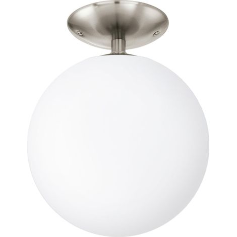 Luminaire plafonnier Rondo, lampe à boule en acier nickel mat et verre (1/5)