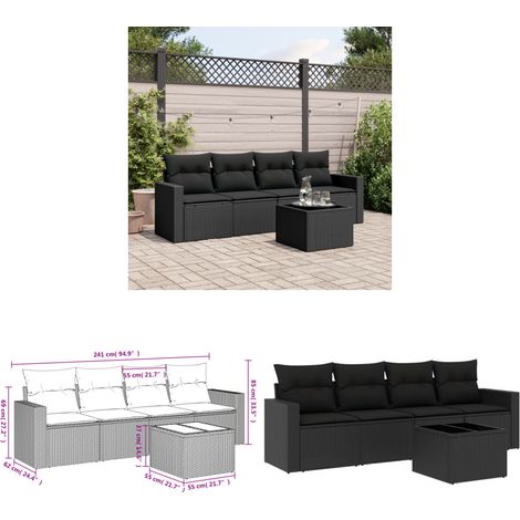 Salon de jardin 5 pcs avec coussins noir résine tressée - Ensemble Salon De Jardin - Meuble De Jardin - Canapé D'extérieur - Résine Tressée - Rotin Synthétique - Home & Living (1/3)