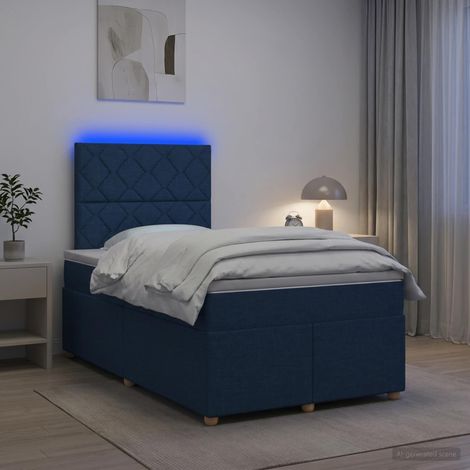 vidaXL Lit boxspring avec matelas Bleu 120 x 200 cm Tissu (1/5)