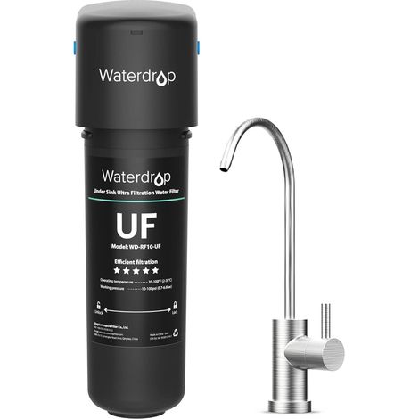 Waterdrop 10UB-UF Système de filtration d'eau sous évier 0,01 micron Ultra Filtration sous comptoir Système de filtration d'eau potable avec robinet en acier inoxydable, haute capacité 30000 Liters (1/5)