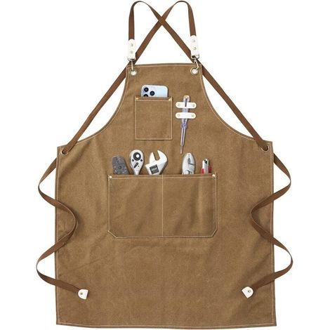 Tablier de soudeur - Tablier de travail avec poches, unisexe, bretelles croisées réglables, idéal pour le jardinage, la cuisine, le garage, etc. Dimensions : 78 x 57 cm (1/4)