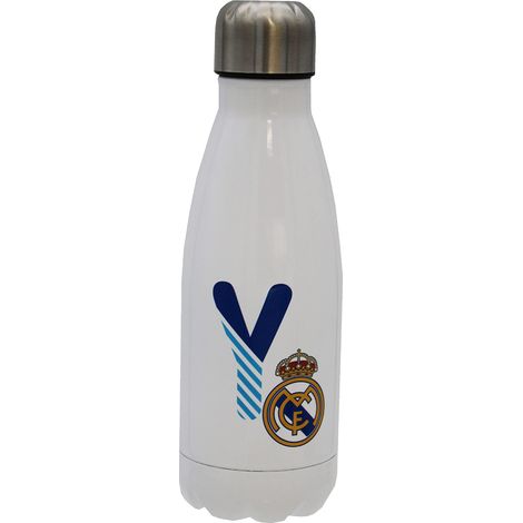 Real Madrid - Bottiglia d'acqua in acciaio inox, chiusura ermetica, con motivo lettera e blu, 550 ml, colore: bianco, prodotto ufficiale (CyP Brands) (1/5)
