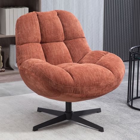 M&S – Fauteuil pivotant en tissu terracotta – Rembourrage en mousse polyuréthane – Pied en métal pivotant – Dimensions 75,5x82x86 cm