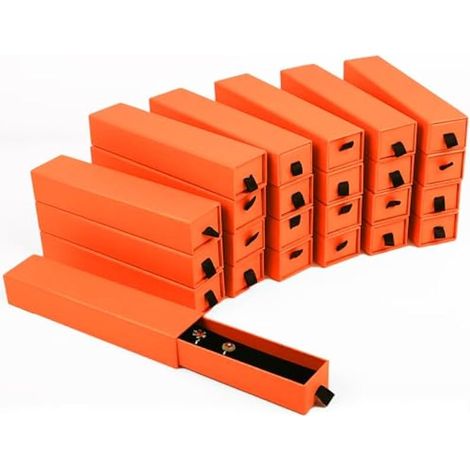 Lot de 24 boîtes cadeau de luxe doublées en velours, style tiroir, organiseur de luxe pour collier et bracelet, 21 x 4,6 x 3,6 cm (orange) (1/5)