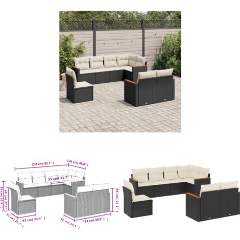 Salon de jardin 8 pcs avec coussins noir résine tressée - Ensemble Salon De Jardin - Canapé Extérieur - Meuble De Jardin - Résine Tressée - Rotin Synthétique - Home & Living (1/3)