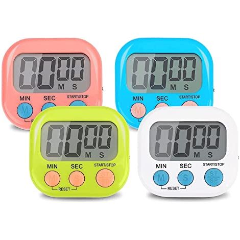4 Pièces Coloré Minuteur de Cuisine Magnetique, Digital Time Timer Enfant Apprentissage avec Écran LCD, Chronomètre Minuterie Aimanté avec Alarme pour Kitchen Cuisson, Douche, Sport (1/4)