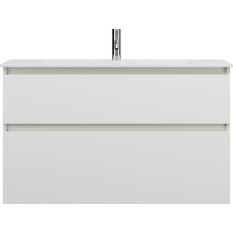 burgbad Lin20 Lavabo bajo para lavabo blanco brillante con mueble