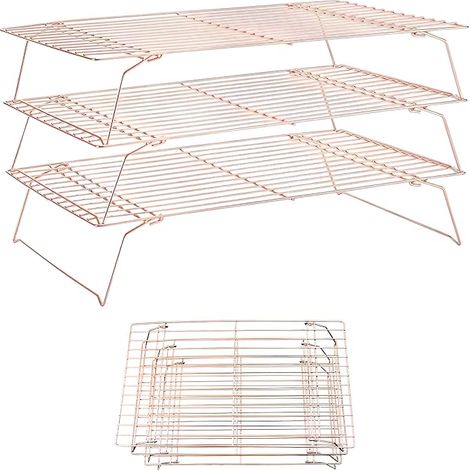 Set of 3 Collapsible Stackable Stainless Steel Cooling Grids Cake Non-Stick Pastry Rack Cooling Shutters for Drying 40 x 25 cm (1/5)