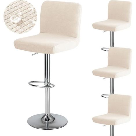 Housse de Tabouret de Bar avec Dossier Imperméable Couverture de Chaise Haute de Bar Extensible Housse de Chaise de Salle à Manger Pivotante Lavable 4 Pièces Beige (1/5)