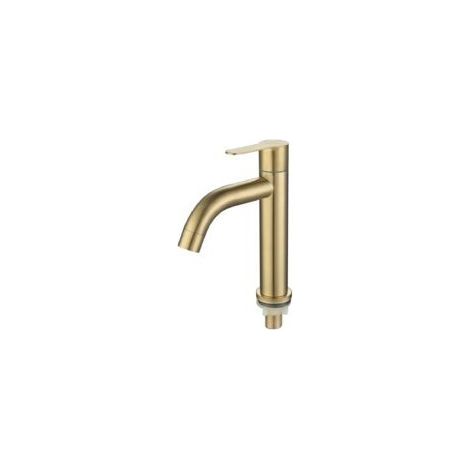 Einzelner Kaltwasserhahn aus gebürstetem Edelstahl SUS304 in Goldoptik für WC-Waschbecken, kleine Größe 180 x 115 x 80 mm (S) (1/5)