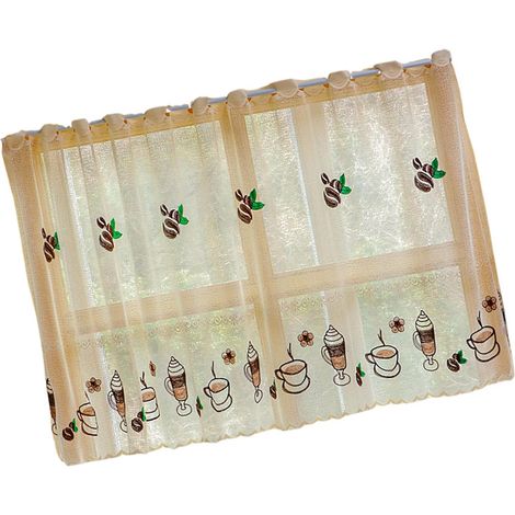 JSSEVN - Polyester Farmhouse Curtain Privacy Sun Blocking Window Treatments Easy Installation For Kitchen Cafe Short Hook Design Window Decoration (1/5)