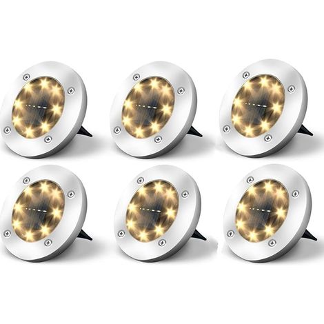 Lot de 6 lampes solaires d'extérieur à 8 LED, pour paysage, allée, pelouse, marches, allée, cour, escaliers, clôtures, décorations de jardin chaudes (1/5)
