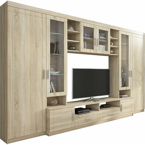 Mobilier1 – Ensemble de meubles de salon Tucson 108 – Chêne Sonoma – Dimensions 198x340x44 cm – Éclairage LED à économie d'énergie