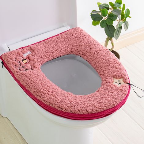 2er-Pack weiche, dicke Toilettensitzkissenbezüge mit Griff und Reißverschluss, dehnbar und waschbar (rot)