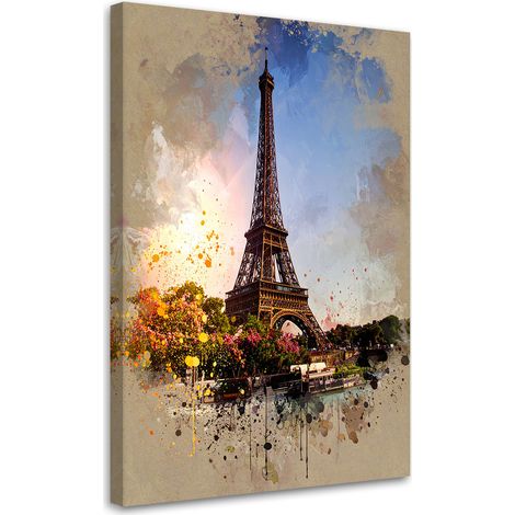 Impression sur Toile, Tour Eiffel Paris arbres plantes,20x30 (1/4)